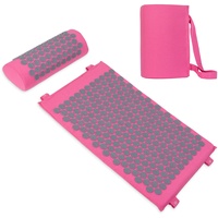 Belmalia Akupressurmatte mit Kissen | Akupressur-Set mit Nackenkissen zur Entspannung | Massagematte mit Tragegriffen | Pink Grau