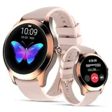 LUNIQUESHOP Neue Round 2 Smartwatch für Damen, Telefonanruf, Sprachassistenz, Touchscreen, kleine runde Größe, Herzfrequenz, Schlaf, Smartwatch Android iOS (Rosa)