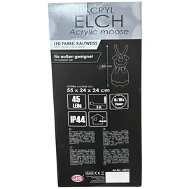 Mojawo Acryl Elch 45 LEDs kaltweiß Außenbeleuchtung mit Timerfunktion
