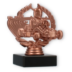 Pokal Kunststofffigur Go-Kart im Kranz bronze auf schwarzem Marmorsockel 11,5cm