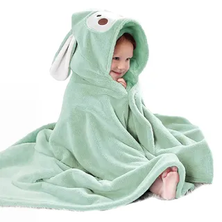 decalsweet Badetücher Badehandtuch Kinder, Groß Geschmeidigkeit Besonders Saugfähig Kapuzen-Babybadetuch, Korallfleece-Kinderhandtuch für Bademantel Jungen Mädchen, 70 x 140 cm (Grün)