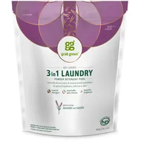 Grab Green 3-in-1 Waschmittel-Pads, 60 Stück, Lavendel-Vanilleduft, pflanzlicher und mineralischer Basis, überlegene Reinigungskraft, Fleckenentferner, hellt die Kleidung auf