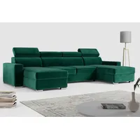MKS MÖBEL Ecksofa FOX U, Polstersofa mit Bettkasten - U Form Couch mit Schlaffunktion grün