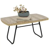 Outsunny Polyrattan Gartentisch, 90 x 50 x 45 cm, UV-beständig Beistelltisch mit Glasplatte, rechteckiger Terrassentisch, Balkontisch für Garten, Terrasse,