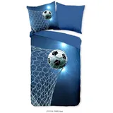 Pure Bettwäsche Renforcé Bettwäsche 135 X 200 cm + 1 x 80 X 80 cm Fans blau, Microfaser, 2 teilig, bettwäsche 135x200 microfaser sale warm weihnachten 135x200 bettbezug blau