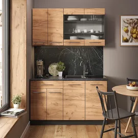 Vicco Küchenzeile Fame-Line 140 cm Goldkraft Eiche/Anthrazit