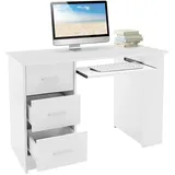 ML-Design Schreibtisch 110x49x75 cm Weiß 3 Schubladen, 3 Regale Tastaturauszug Bürotisch Computertisch Stauraum