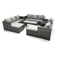 Polyrattan Gartenmöbel Set Mit Couchtisch Sessel 2 Hohen Hockern Dunkelgrau Gemischt - Fimous