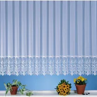 heimtexland edle Store Gardine aus Websablé transparent mit echtem Makramee Sockel in rein weiß - HxB 145x450 cm für Dekorationsbreite 135-180 cm - Ökotex Macramé Vorhang Typ516