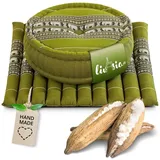 livasia Meditationskissen Yogakissen Set L - Zafu Ø 38x15cm / Matte 50x50x4,5cm, Kapok, vegan, handgefertigt grün