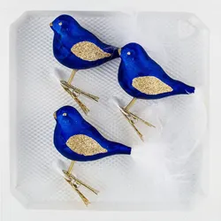 3 tlg. Glas Vogel Set in `Ice Royal Blau Gold`