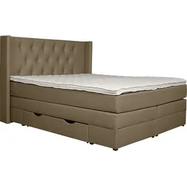Home Affaire Boxspringbett HOME AFFAIRE "Elegance", beige (sand), B:141cm L:210cm, Samtoptik (100% Polyester);Struktur (100% Polyester), Komplettbetten, Boxspringbett, mit schöner Knopfheftung, in den Härtegraden H2 & H3, inkl. Schubladen