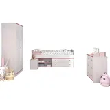 58 aufm Kessel KINDERZIMMER SET Parisot Smoozy 4-tlg. Holzdekor Kiefer Weiß/Pink