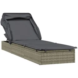 vidaXL Sonnenliege mit Faltdach Grau 213x63x97 cm Poly Rattan