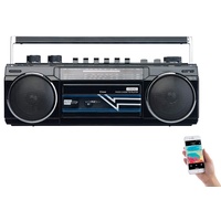 auvisio Retro Kassettenrecorder: Retro-Boombox mit Kassetten-Player, Radio, USB, SD & Bluetooth, 8 Watt (Ghettoblaster)
