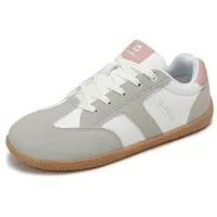 TARELO Barfußschuhe Damen Breiter Zehenbox Barfuss Schuhe Leichte Atmungsaktiv Leder Minimalistische Freizeitschuhe Barefoot Shoes Größe 36-41(A Grau,Größe 40) - 40 EU