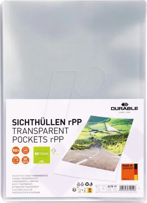 Preisvergleich Produktbild DURABLE 247819 - Prospekthüllen, A4, transparent, 100 Stück