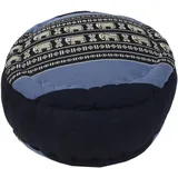 GURU SHOP Rundes Meditationskissen, Yoga Kissen, Yogakissen, Sitzkissen, Bodenkissen, Dekokissen - Schwarz/blau, 18x30x30 cm