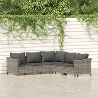Ankonbej 5-tlg. Garten-Lounge-Set mit Kissen Grau Poly Rattan