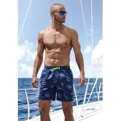 Badeshorts S.OLIVER, Herren, Gr. M (50), N-Gr, blau (marine bedruckt), Recycling-Polyester, bedruckt, Badehosen