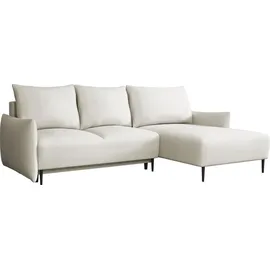 Mirjan24 Ecksofa Santi L, Eckcouch mit Bettkasten und Schlaffunktion, Schwarz Metallfüße, Aufklappmechanismus (Farbe: Velo 621) - Beige