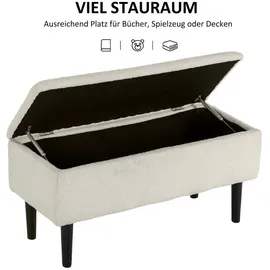 Homcom Sitzbank mit Stauraum, Bettbank, Polsterbank mit Klappdeckel, Samtoptik, Truhenbank, für Wohnzimmer Schlafzimmer, Cremeweiß, 95 x 38 x 45 cm Esszimmer, Bänke, Sitzbänke