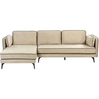 Beliani Ecksofa Beige Samtstoff Rechtsseitig