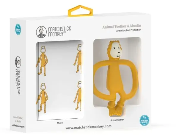 Matchstick Monkey Animal Teether & Muslin Lion Geschenkset (für Kinder)