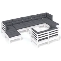 vidaXL 10-tlg Garten-Lounge-Set mit Kissen Weiß Kiefer Massivholz Modell 31