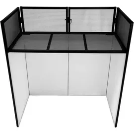 MONSTER SHOP DJ Booth Kabine Stand Tisch Faltbar Klappbar Mobil Setup Disco Schwarz & Weiß Dehnbarer Stoff Pulverbeschichteter Stahl Tragetasche Aufbewahrungstasche Sicherungsmechanismus Komplettset Feier Party