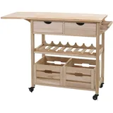 Mendler Servierwagen HWC-G35, Küchenwagen Rollwagen Küchenhelfer Beistellwagen Teewagen, Kiefernholz 89x119x41cm ~ natur