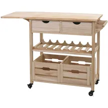 Mendler Servierwagen HWC-G35, Küchenwagen Rollwagen Küchenhelfer Beistellwagen Teewagen, Kiefernholz 89x119x41cm ~ natur