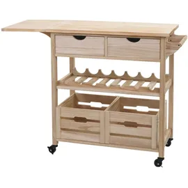 Mendler Servierwagen HWC-G35, Küchenwagen Rollwagen Küchenhelfer Beistellwagen Teewagen, Kiefernholz 89x119x41cm ~ natur