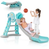 COSTWAY Kinder Rutsche, 3 in 1 Kinderrutsche & Leiter & Basketballkorb, Rutsche Indoor Outdoor ab 18 Monaten (Blau)