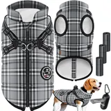 LOVPET LOVPET® Hundejacke Hundemantel mit Geschirr, inkl. 45 Stück Kotbeutel + Spender, Hunde Winterweste gefüttert wasserdicht, Gepolsterte Weste Mit Brustgurt, Reflektoren, D-Ring