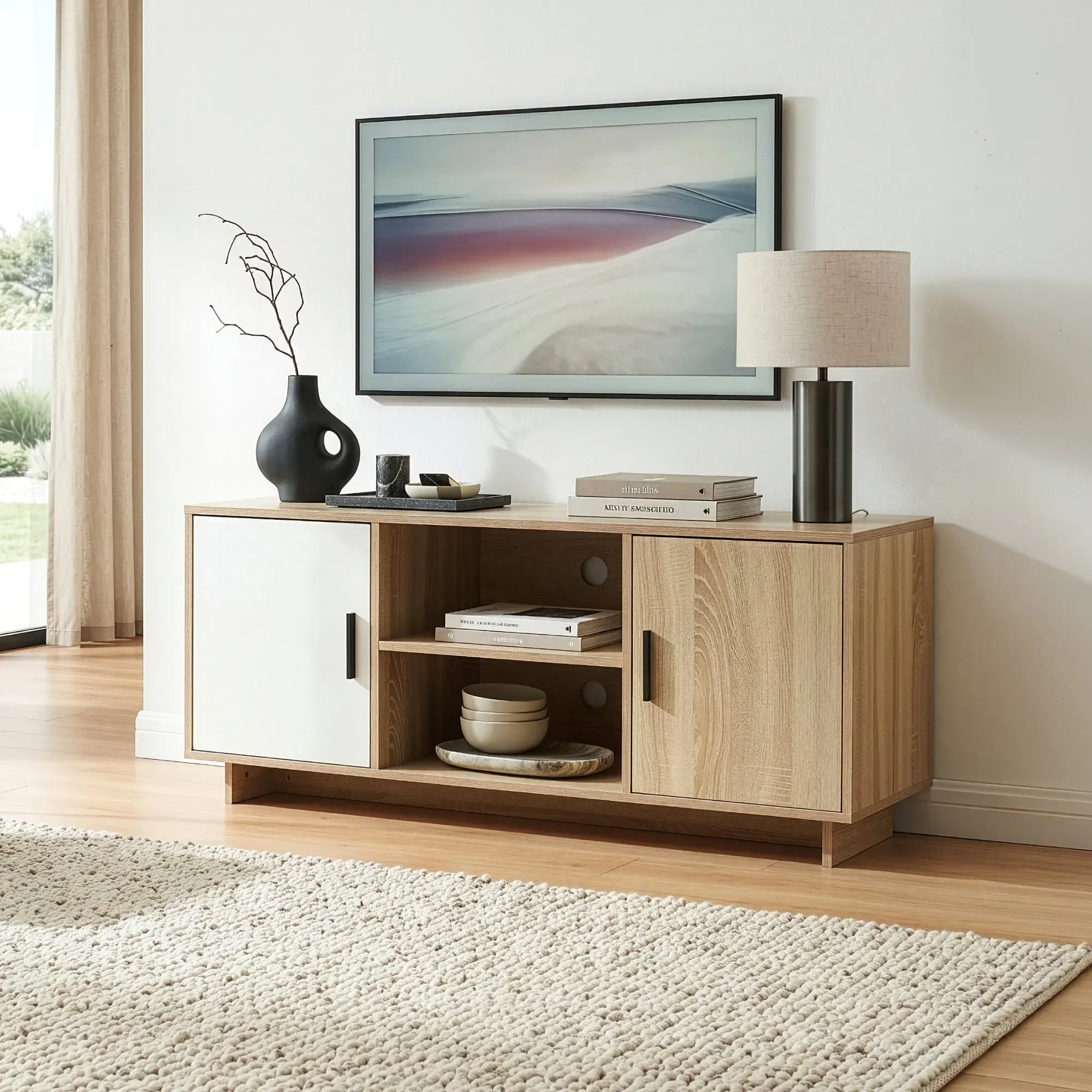 Fernsehschrank Kenta 120x39x52 cm Sonoma-Eicheoptik/Weiß [en.casa]