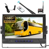 OiLiehu Kabellose Digitale Rückfahrkamera, AHD Rückfahrkamera IP68 Infrarot-Nachtsicht Kamera, 1080P Funk Rückfahrkamera Set mit 9" IPS Monitor, Drahtlose Rückfahrkamera mit Toter-Winkel-Warnung, DVR