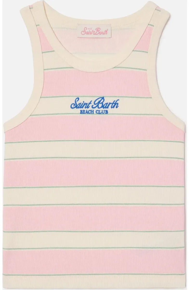 MC2 Saint Barth Blue JR Girl RIB Tank Crop TOP rib stb beach stripes 2053 emb (01906L) 14 yrs