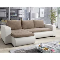 Easy4You Brooklyn Beige und Weiß Kunstleder Ecksofa L-Form 245 cm mit Schlaffunktion und Stauraum - Schlafsofa mit Bettkasten - Moderne Wohnzimmer...