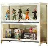 errtsdb 80x33x73cm vitrinenschrank, 2 Schicht Sammlervitrine Kuriositätenschränke mit Glastüren, glasvitrine stehend für Miniaturmodelle von Autos, Weiß/Von Allen Seiten transparent