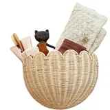 Wand-Hängekorb, Hängekorb, geflochtener Rattan-Wandkorb, geflochtenes Rattan-Wandkorb, Ba-sket, gewellte Heimdekoration, Aufbewahrung, für Wohnzimmer, Arbeitszimmer, Kinderzimmer, Schlafzimmer
