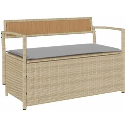 vidaXL Gartenbank mit Stauraum und Kissen Beige Poly Rattan