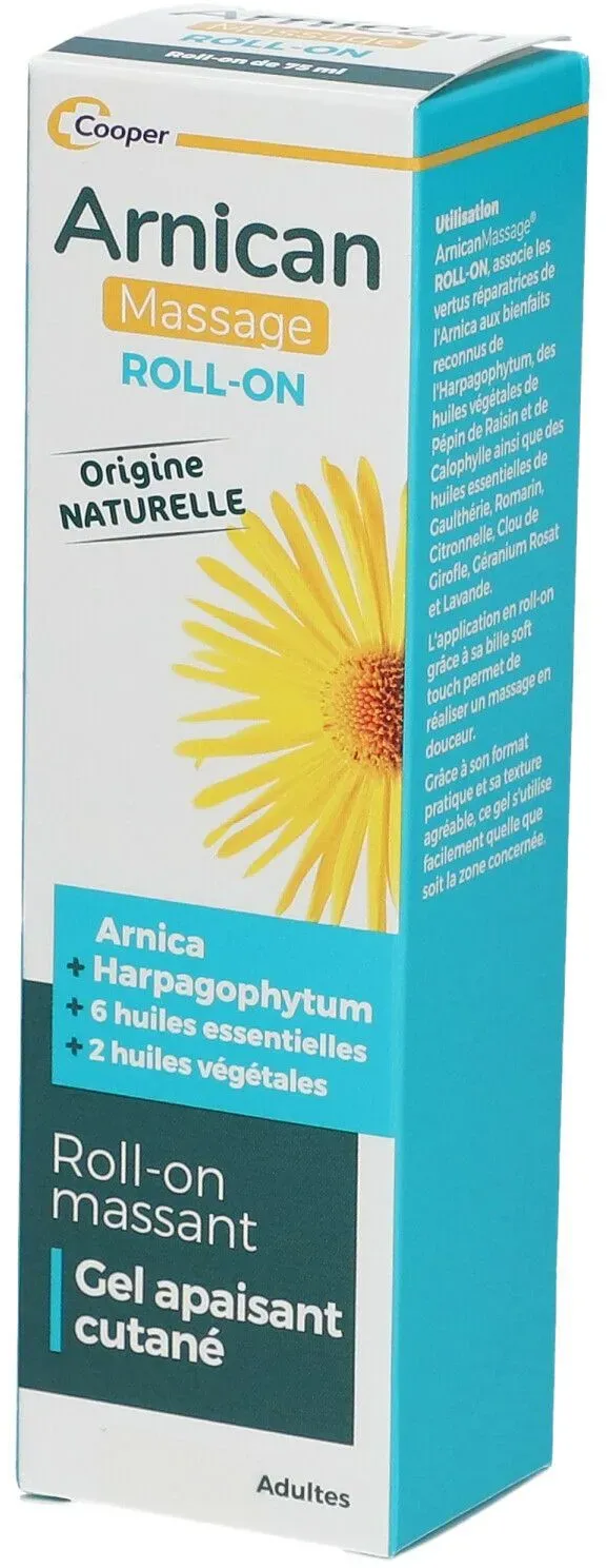Arnican - Roll-on - Kosmetisches Gel zur Massage und Hautberuhigung auf der Basis von Arnika, Harpagophytum, 6 ätherischen Ölen und 2 pflanzlichen Ölen - Natürlichen Ursprungs - Format Roll-on 75 ml