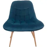 Dynamic24 Sessel XXL Samt blau Holzoptik Relaxsessel Polstersessel Loungesessel