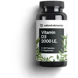 natural elements Vitamin D3 2000 I.E. – 365 Tabletten – für Knochen und Immunsystem – hochdosiert, ohne unnötige Zusätze – in Deutschland produziert & laborgeprüft 365 St