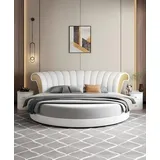 Exklusives Rundbett Weiß Beige Polster Leder Design Modernes Schlafzimmer