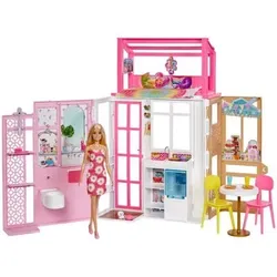 MATTEL HCD48 Barbie Haus (klappbar) inkl. Puppe (blond) und Zubehör