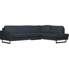 PLACES OF STYLE Ecksofa »Pinto, 290 cm, Cord, Chenille, Lederoptik, Ottomane links / rechts«, mit Keder, schwarze Metallfüße, Wellenunterfederung blau
