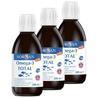 NORSAN Premium Omega 3 Fischöl Total Zitrone Online hochdosiert 3er Pack (3x 200 ml) / 2.000mg Omega 3 pro Portion/Omega 3 Öl mit EPA & DHA/Omega 3 Premium Öl mit 800 IE Vitamin D3