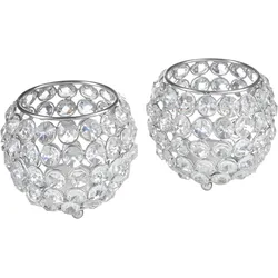 Teelichthalter HOME AFFAIRE "Kristall", silber (silberfarben), H:9cm Ø:10cm, Aluminium, Glas, Kerzenhalter